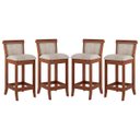 Ver imagem 1 de Kit 4 Banquetas Média Estofada Encosto Mônaco 36x90Cm Bancada Madeira Maciça Linho Bege M58 - RMI