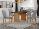 Ver imagem 1 de Conjunto Sala de Jantar Lara 1,20m Tampo Vidro Chumbo com 4 Cadeiras Clara Plus Cinamomo/Linho Cinza