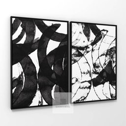 Quadro Abstrato Moderno Duo Contraste em Movimento Preto e Branco - 3