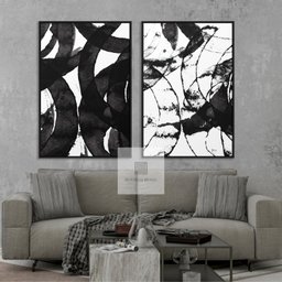 Quadro Abstrato Moderno Duo Contraste em Movimento Preto e Branco - 2