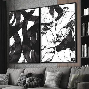 Quadro Abstrato Moderno Duo Contraste em Movimento Preto e Branco