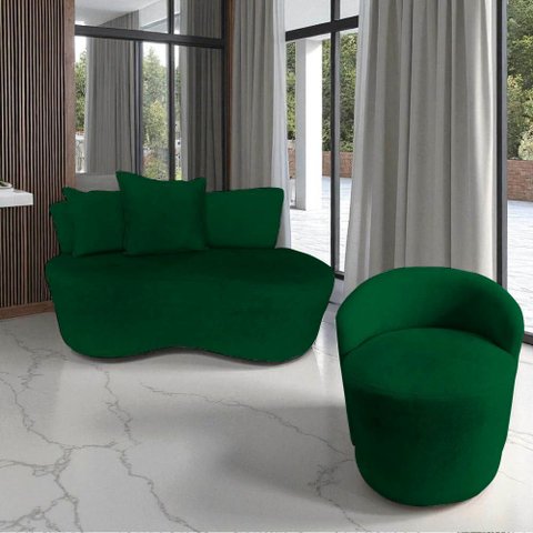 Kit Namoradeira + Poltrona Yara Orgânica Bouclé Verde
