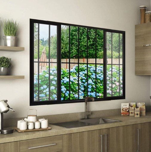 Vitro 4 Folhas com Grade Aluminio Preto 120x100 Facility Black - 2