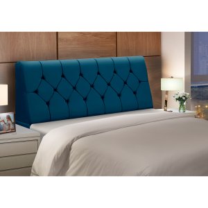 Cabeceira Baú de Cama Box Madeira Estofada Casal Madri:azul