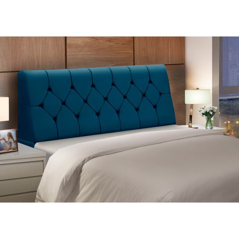 Cabeceira Baú de Cama Box Madeira Estofada Casal Madri:azul