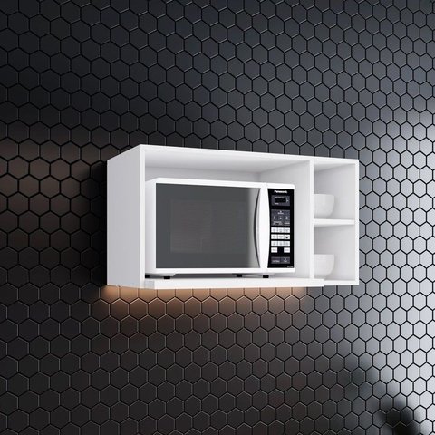 Armário Aéreo para Microondas 3 Nichos 80cm Clássico Americana Branco/HP