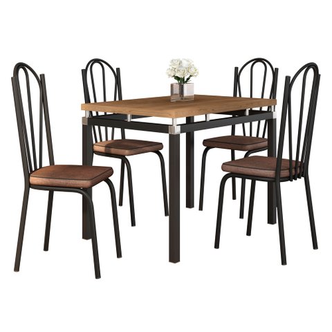 Kit Mesa de Jantar Marva 91cm com 04 Cadeiras Alabama Imbuia Ferro Preto - Pallazio