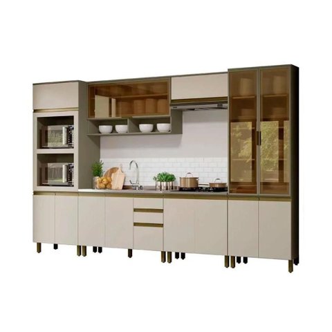 Kit Cozinha Mod. 7pçs Torre Quente Paneleiro 2 Aéreos 2 Gabinetes Cz263 Duna/cristal Henn