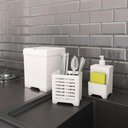 Ver imagem 2 de Kit Pia 3 Peças Lixeira Dispenser Porta Talher Cozinha - Stolf Branco