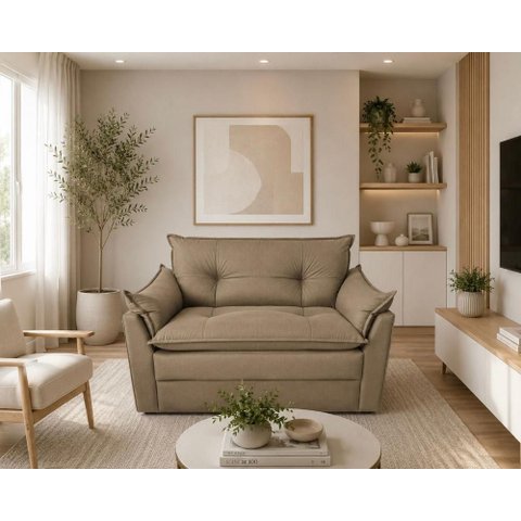 Sofá Compacto 2 Lugares Suede Confortável Minnors 1,20 Mts Cor:Cappuccino