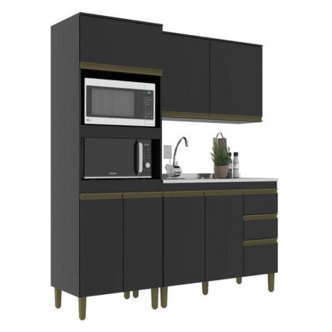 Cozinha Modulada Cecília 7 Portas 3 Gavetas 190cm Preto J Carvalho