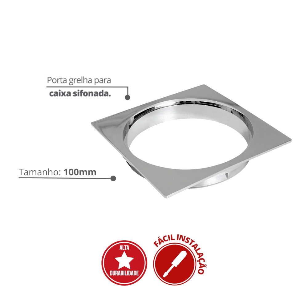 Porta Grelha Quadrada para Caixa Sifonada Tam. 100mm Cromado Durín - 2