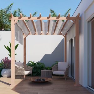 Pergolado para Jardim Piscina 220 x 220 Cm Madeira Maciça Eucalipto Natural - Made