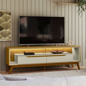 Rack para Tv 65 Polegadas com Led 175cm Duo Pés Madeira Retrô