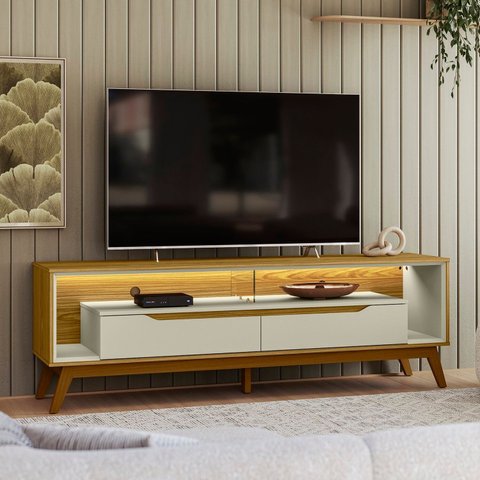 Rack para Tv 65 Polegadas com Led 175cm Duo Pés Madeira Retrô