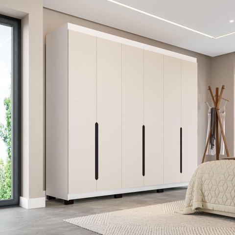 Roupeiro Casal Madri 6 Portas 4 Gavetas 242x214cm Creme/Branco 250702