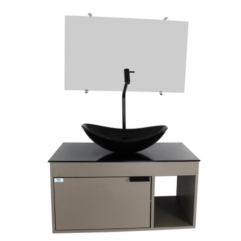 Gabinete Armário Banheiro 60cm Cuba Oval Preta