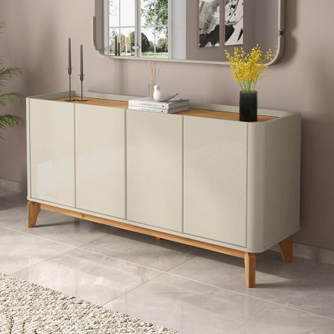Buffet Balcão 160cm Sala com 4 Portas Flip 1.6 Patrimar Off White/cinamomo
