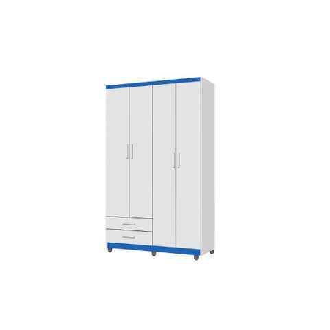 Roupeiro / Guarda Roupas Ti Solteiro 4 Portas Cor Branco / Azul