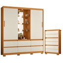 Ver imagem 1 de Guarda Roupa Solteiro Atena 02 Portas de Correr com Espelho e Cômoda Unno Cinamomo Off White - Móvei