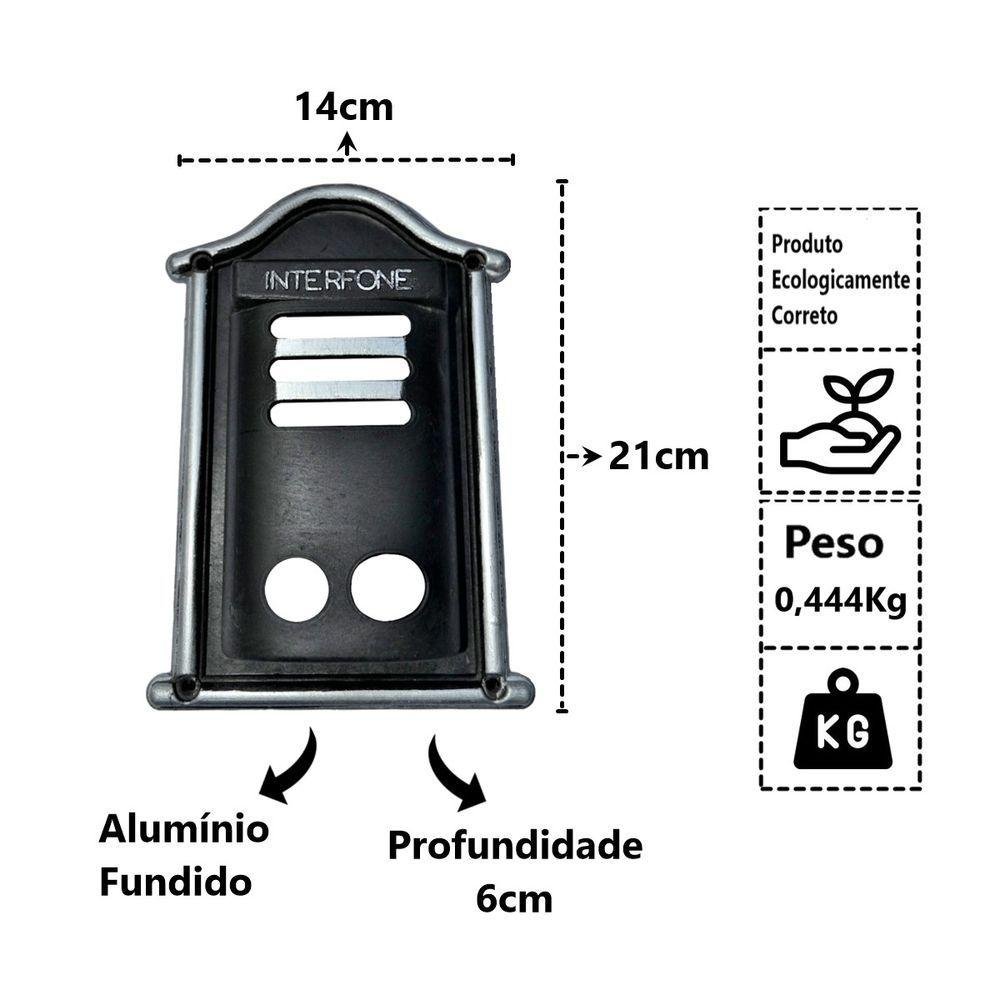 Protetor Interfone Caixa de Alumínio Fundido Prata 21x14x6cm - 2