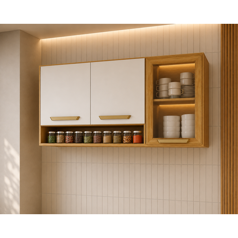 Aéreo Cozinha 3 Portas Dáfnia - Cinamomo/Off White - Cucina