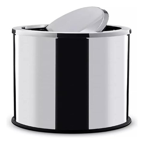 Lixeira 30 Litros Inox Basculante Grande Tampa Giratoria Cesto de Lixo Prata Escritorio Banheiro Coz