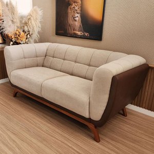 Sofá 3 Lugares Peonia Living 240 Cm Acquablock/ Tecido Sintético Pés Madeira Nobre Luxo