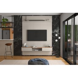 Painel Ripado Frisado com Bancada para Sala Tv de até 75 Polegadas Oslo/atlas Lukaliam:off White/jeq - 1