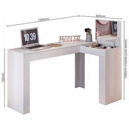 Escrivaninha Mesa Escritório Penteadeira em L Porta Objetos Jade 135,5cm Branca - 2