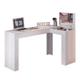 Escrivaninha Mesa Escritório Penteadeira em L Porta Objetos Jade 135,5cm Branca - 7