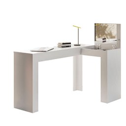 Escrivaninha Mesa Escritório Penteadeira em L Porta Objetos Jade 135,5cm Branca - 9