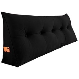 Almofada Para Cabeceira Encosto Apoio Lombar Spot 160cm com Porta Celular Suede - Desk Design Preto - 2
