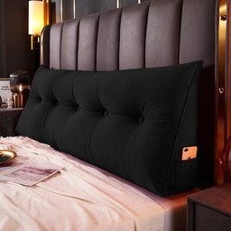 Almofada Para Cabeceira Encosto Apoio Lombar Spot 160cm com Porta Celular Suede - Desk Design Preto - 3