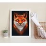 Quadro Decorativo Raposa- Arquétipo 24x18cm - com Vidro:madeira Branca - 1