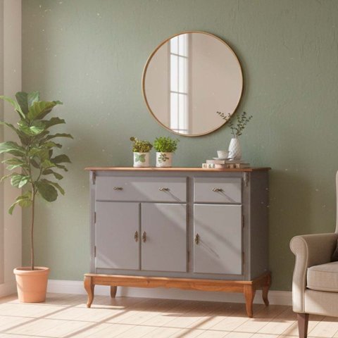 Balcão Linz 3 Portas Pés Luis Xv 99 X 132 X 45 Cm (a X L X P) - Cor Cinza Escuro/imbuia Glazer