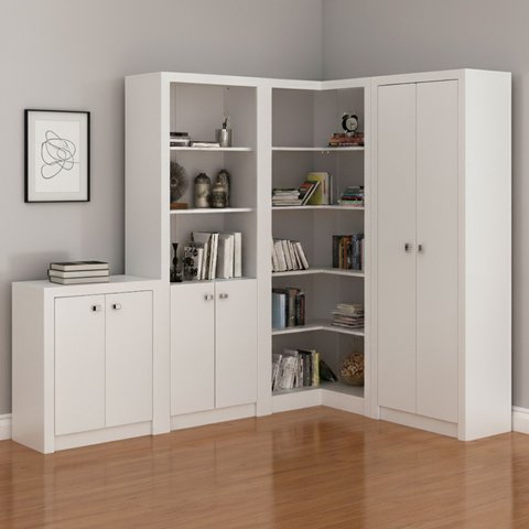 Conjunto Home Office 4 Peças 6 Portas 4 Prateleiras Branco Tecno Mobili