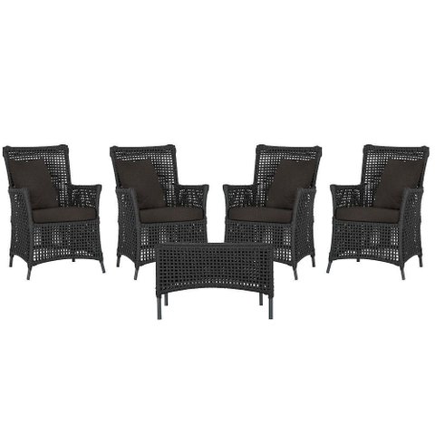 4 Poltronas e 1 Mesa Igapó Alumínio Preta Corda Náutica E9 Preto