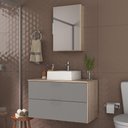 Ver imagem 1 de Conjunto Gabinete Banheiro Rubi 80cm - Gabinete + Cuba + Espelheira Madeirado Cinza