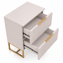 Ver imagem 6 de Mesa de Cabeceira Lumia com 2 Gavetas Detalhe Ripado Base Aço Industrial Off White/Dourado Lh Móveis