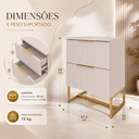 Ver imagem 3 de Mesa de Cabeceira Lumia com 2 Gavetas Detalhe Ripado Base Aço Industrial Off White/Dourado Lh Móveis