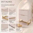 Ver imagem 4 de Mesa de Cabeceira Lumia com 2 Gavetas Detalhe Ripado Base Aço Industrial Off White/Dourado Lh Móveis