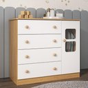 Ver imagem 1 de Cômoda Infantil 95cm 1 Porta com Vidro e 4 Gavetas Brisa Multimóveis Mp4428 Madeirado/branco
