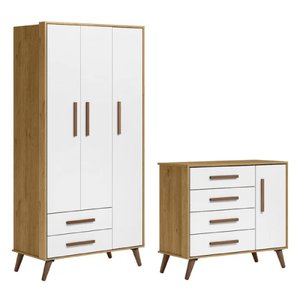 Quarto Infantil Encanto Retrô Guarda- Roupa e Cômoda - Q Move