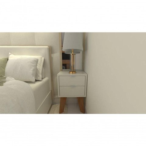 Mesa de Cabeceira 30cm Branco Off White com Gaveta e Pés
