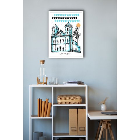Quadro Decorativo Igreja do Bonfim Salvador - 70x50cm:moldura Branca