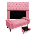 Ver imagem 1 de Kit Cabeceira Mirage + Calçadeira Baú Felix Casal 140cm Suede - Ecotec Decor:Rosa