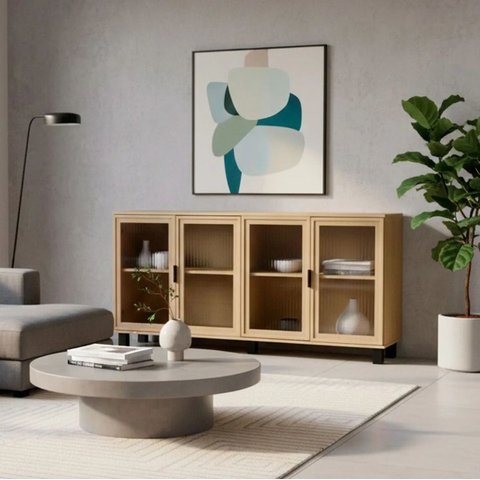 Aparador Buffet Moderno 4 Portas de Vidro 158cm Ditália