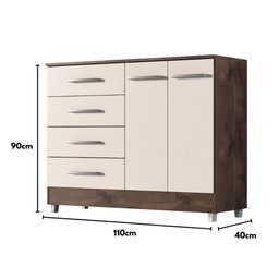 Comoda Gisele 4 Gavs 2 Portas Chocolate/off White - 3