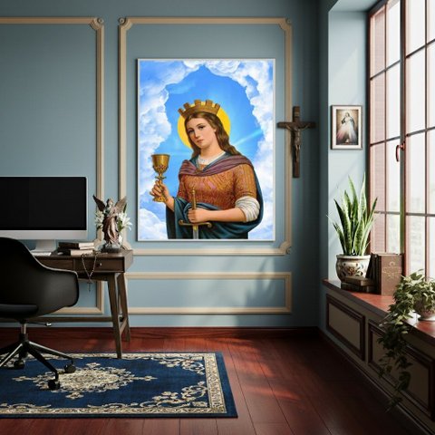 Quadro Decorativo Santa Bárbara Mártir Cristã - 70x50cm:moldura Branca